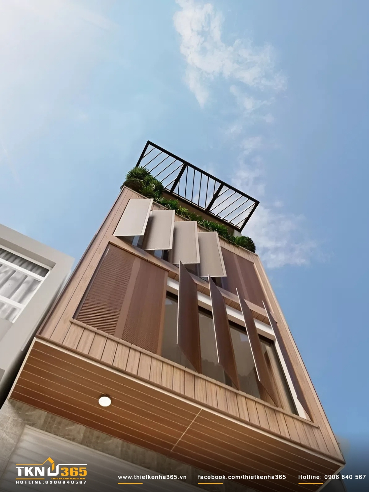 Mặt tiền nhà phố 6m được xử lý theo phong cách hiện đại