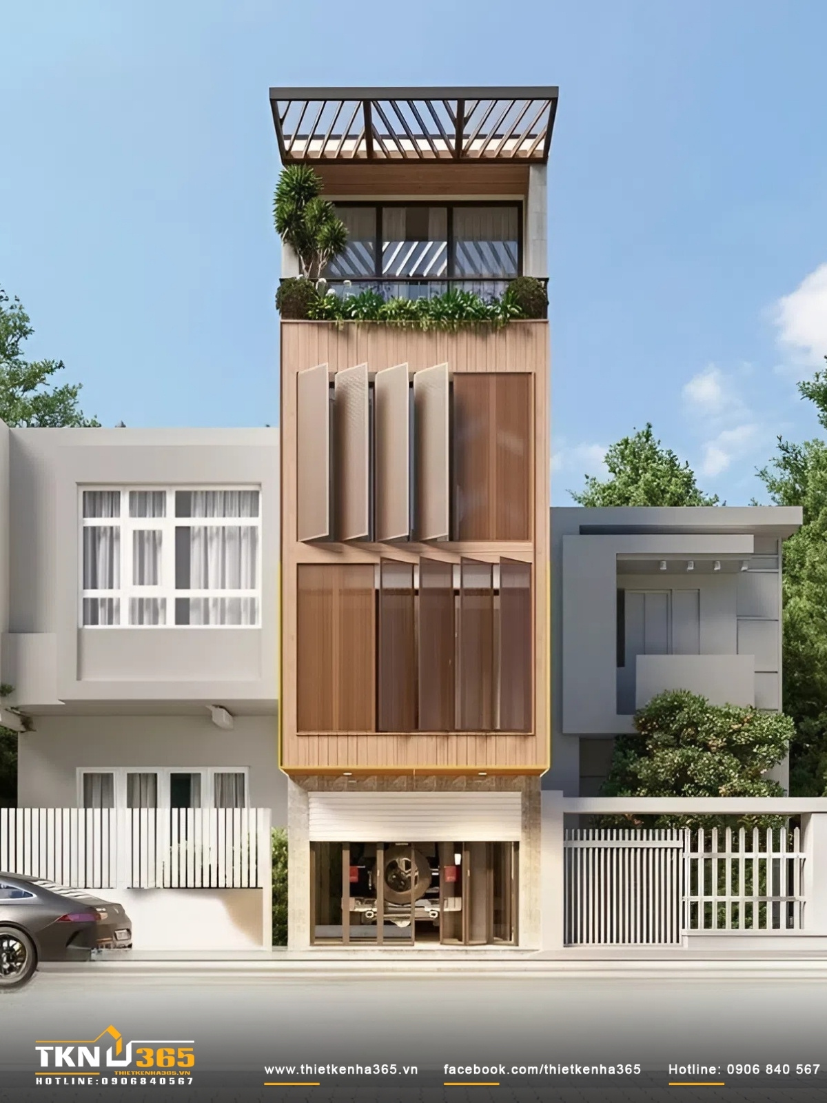 Mặt tiền nhà phố 6m được xử lý theo phong cách hiện đại