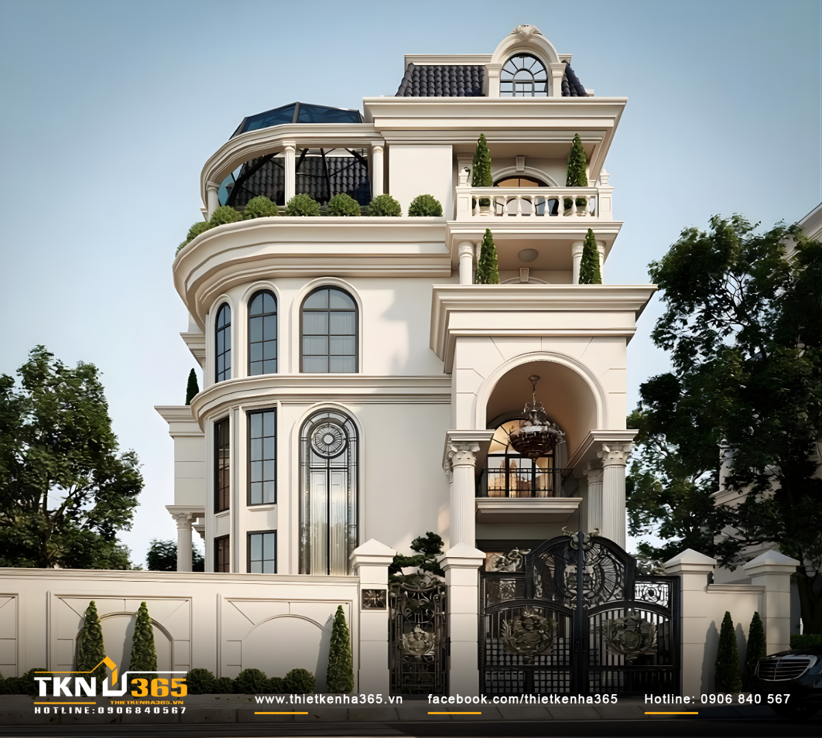 Thiết kế biệt thự 4 tầng với kiểu t&acirc;n cổ điển qu&yacute; ph&aacute;i, trang nh&atilde;