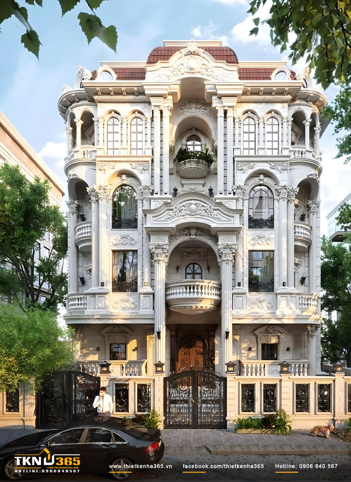 Thiết kế biệt thự 4 tầng với phong c&aacute;ch cổ điển