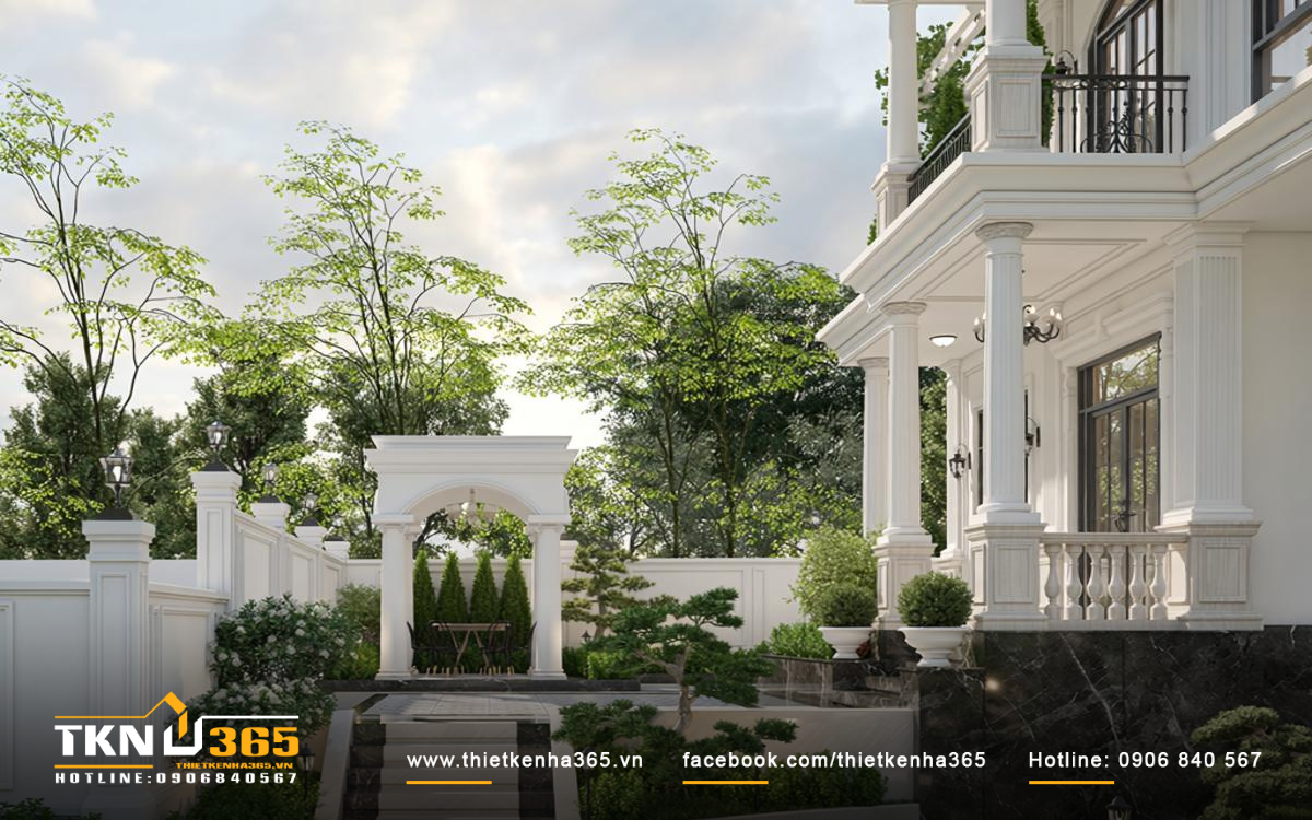 Thiết kế biệt thự 4 tầng c&oacute; kh&ocirc;ng gian s&acirc;n vườn xanh m&aacute;t