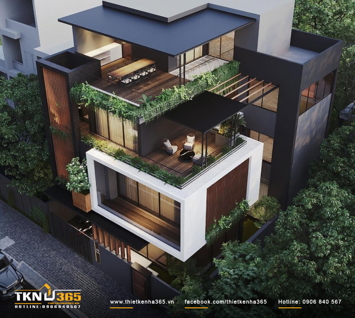 Thiết kế biệt thự 4 tầng hiện đại, th&ocirc;ng tho&aacute;ng