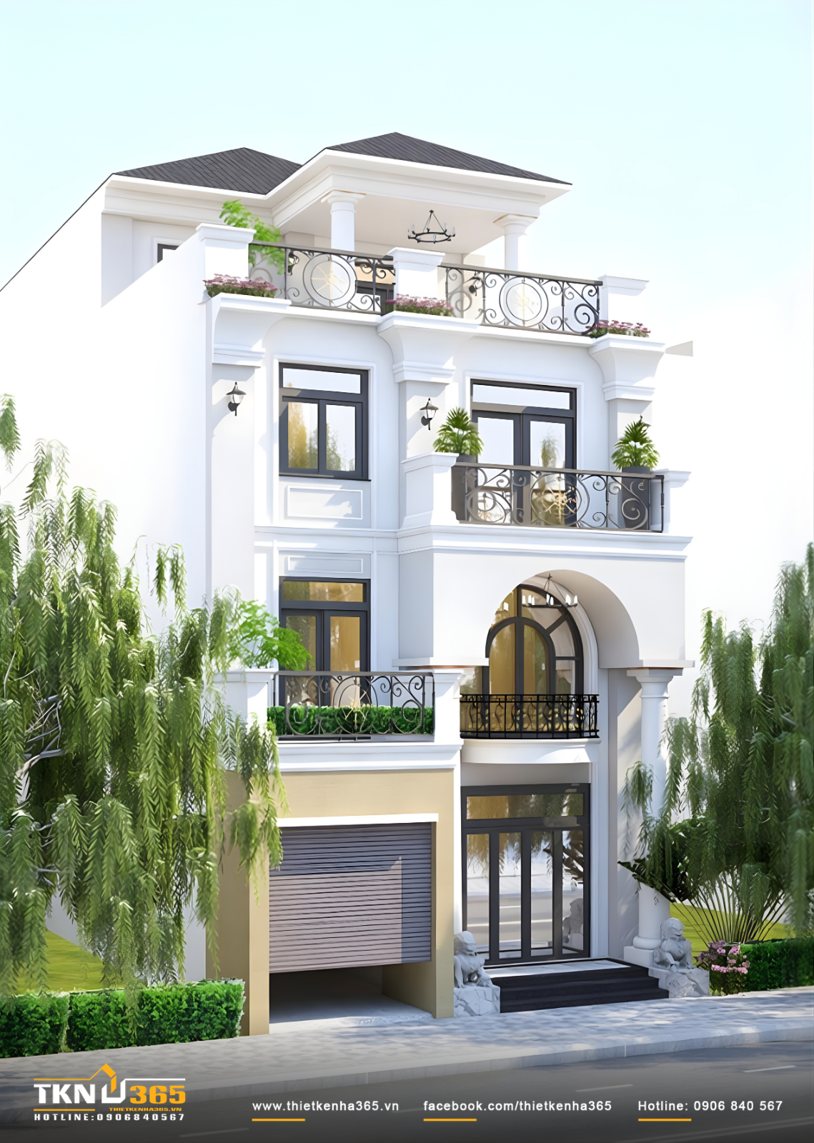 Thiết kế biệt thự 4 tầng c&oacute; gara để xe hiện đại