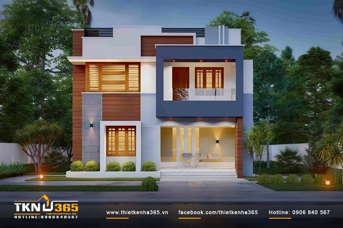 Mẫu nhà mái bằng 2 tầng với vẻ đẹp mới lạ