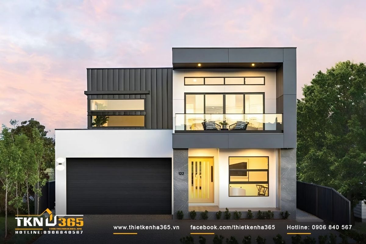 Mẫu nhà mái bằng 2 tầng sang trọng, hiện đại ở nông thôn