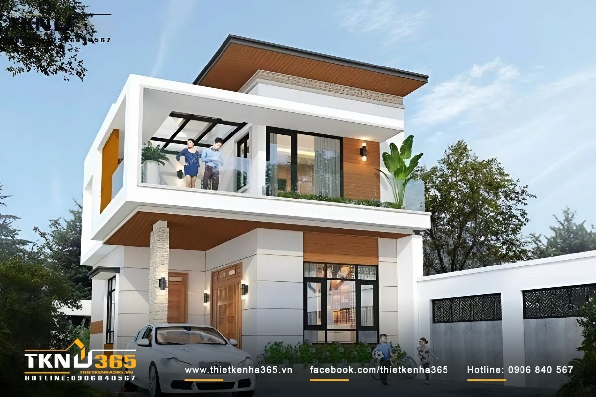 Mẫu nhà 2 tầng mái bằng đẹp với thiết kế trẻ trung, năng động