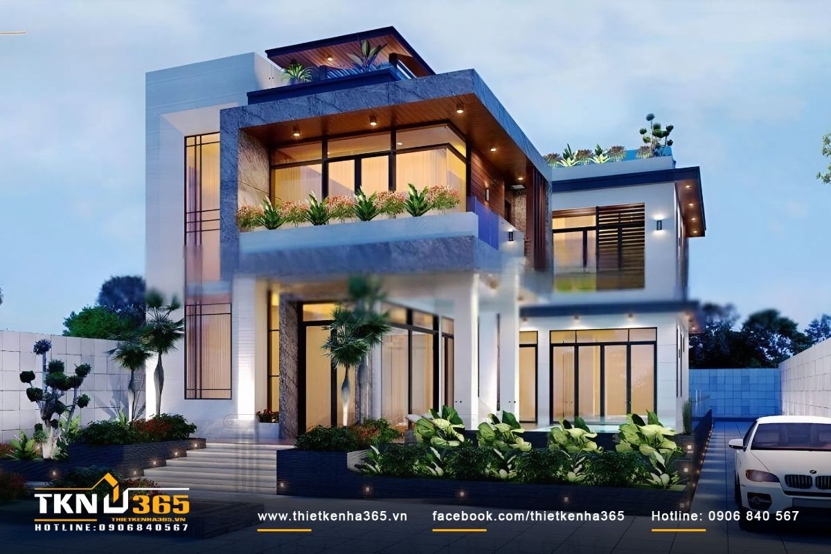 Mẫu nhà mái bằng 2 tầng với vẻ đẹp sang trọng, bắt mắt