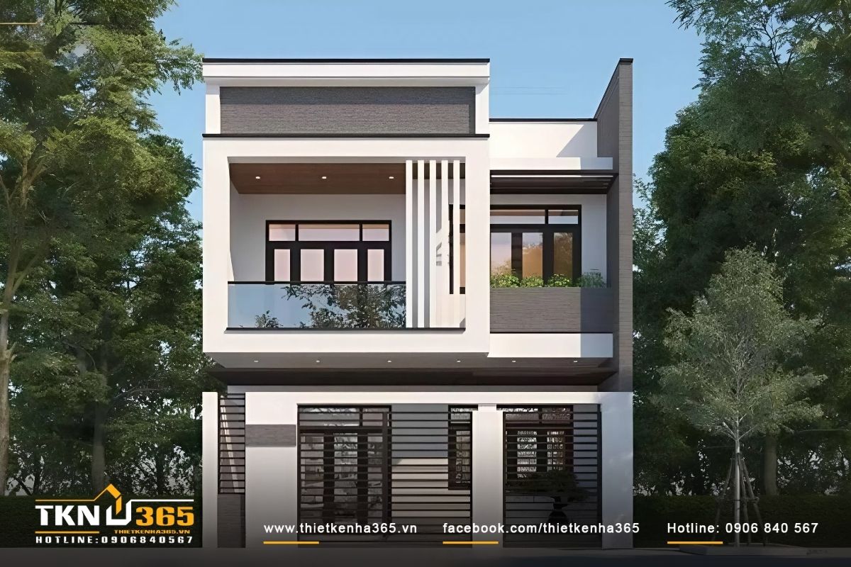 Mẫu nhà 2 tầng mái bằng đẹp với màu sắc trang nhã, tinh tế