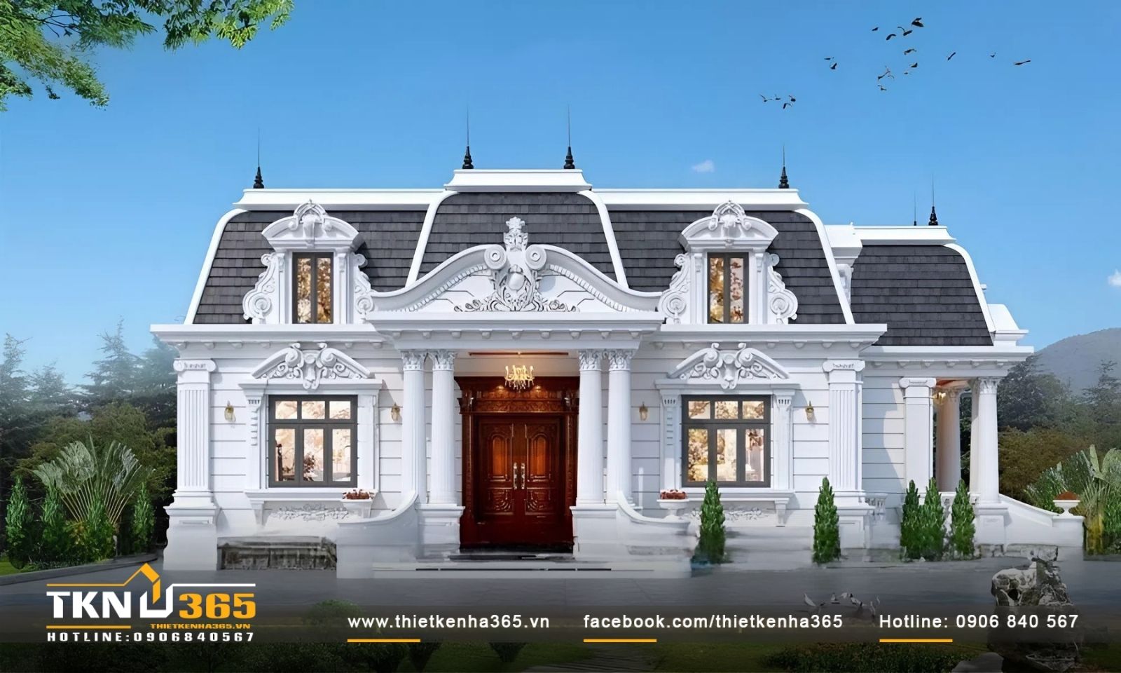 Thiết kế biệt thự cổ điển 1 tầng đẹp đẳng cấp