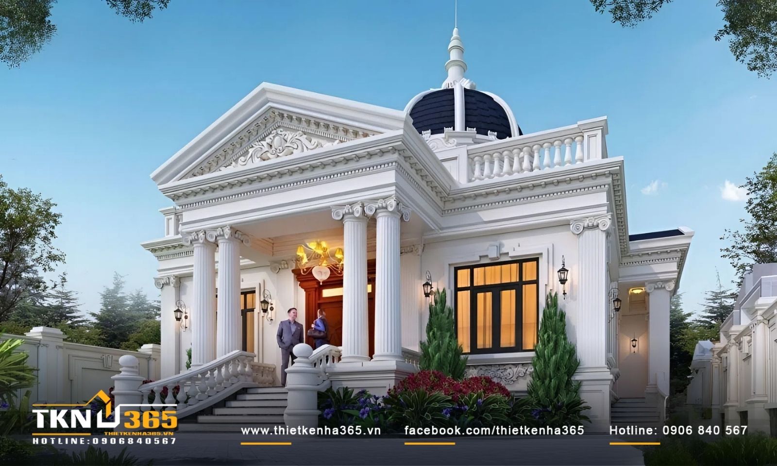 Mẫu biệt thự cổ điển 1 tầng sang trọng