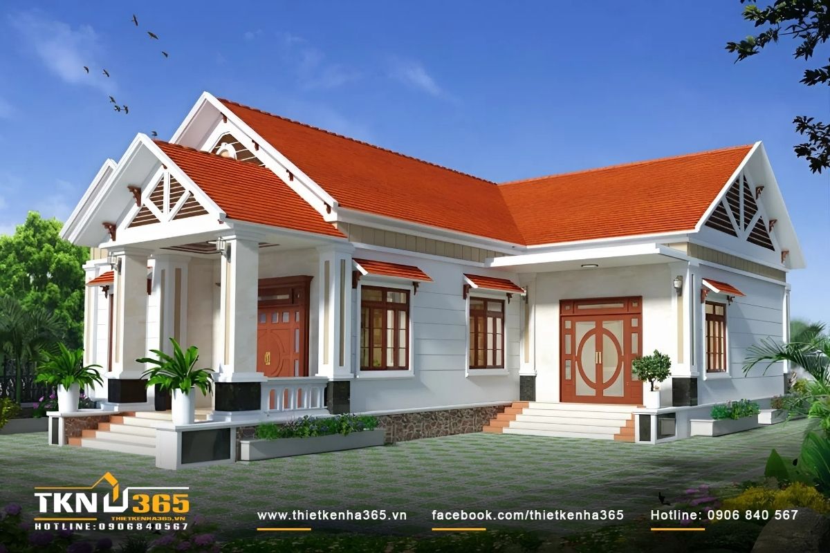 Mặt tiền nh&agrave; cấp 4 m&aacute;i th&aacute;i với kiến tr&uacute;c h&igrave;nh chữ L, kh&ocirc;ng chỉ th&ocirc;ng minh m&agrave; c&ograve;n tiết kiệm diện t&iacute;ch