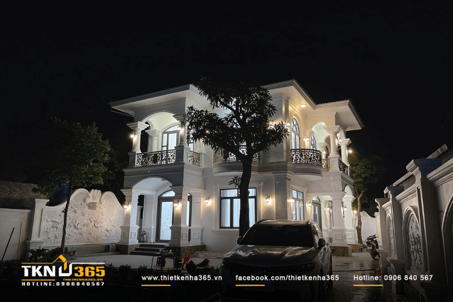 Mặt tiền biệt thự 2 tầng mang vẻ đẹp hiện đại v&agrave; tho&aacute;ng đ&atilde;ng