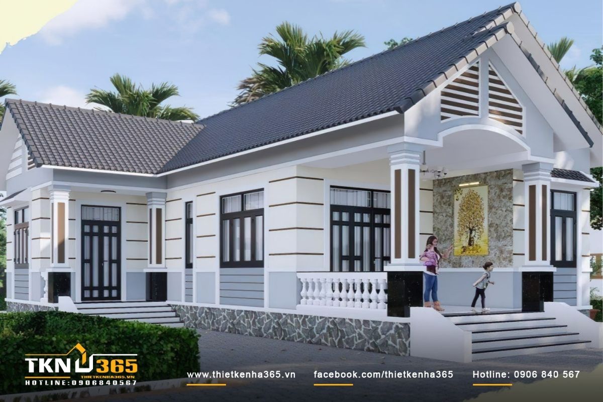 Mẫu nhà mặt tiền nhà chữ L mái thái thiết kế 1 tầng đẹp giá rẻ