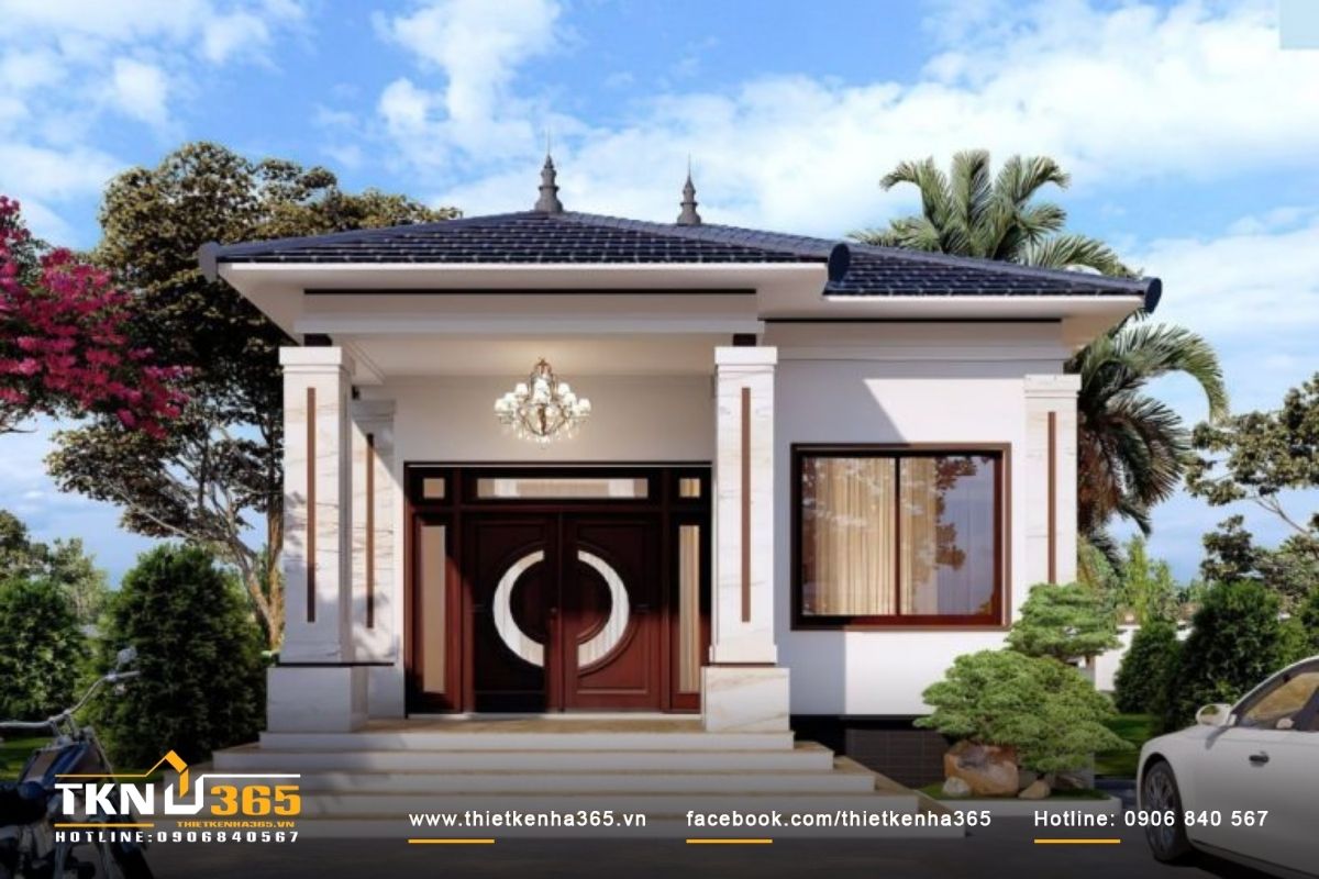 Thiết kế mẫu nhà 1 tầng đẹp hiện đại mái thái diện tích 100m2