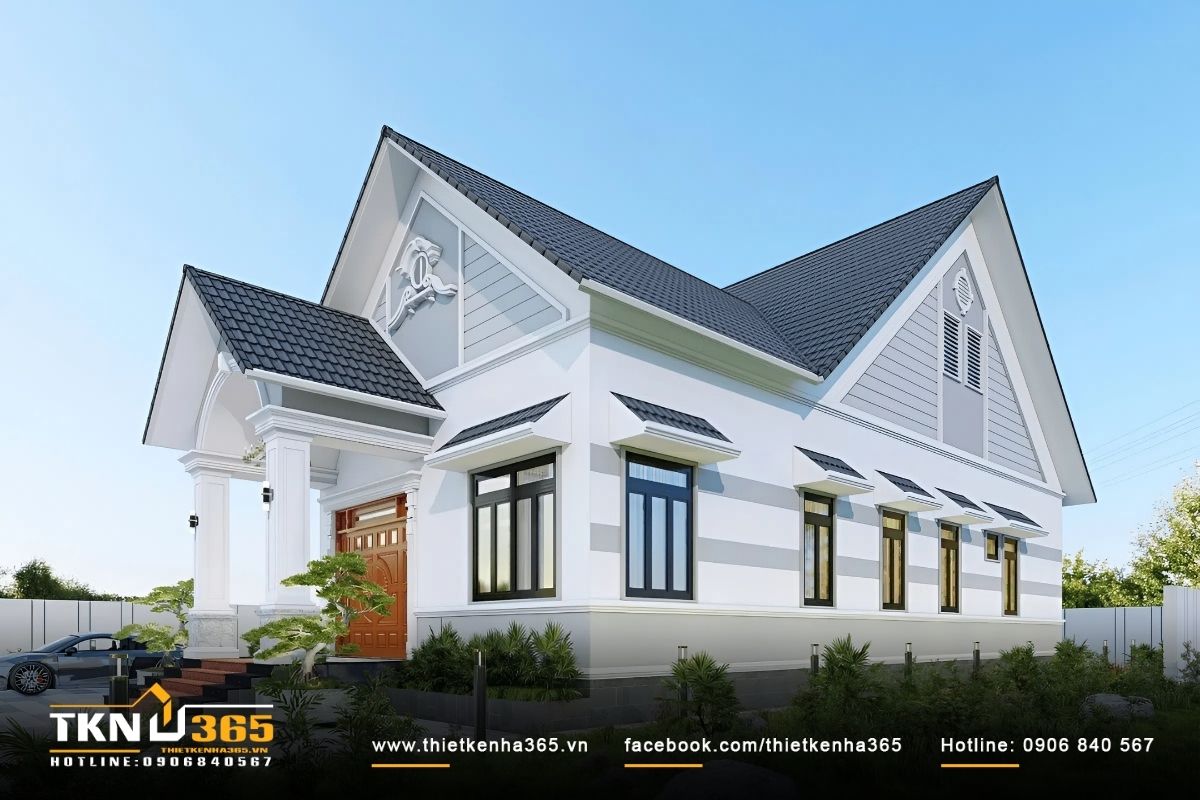 Thiết kế ngoại thất nhà vườn 1 tầng 120m2.