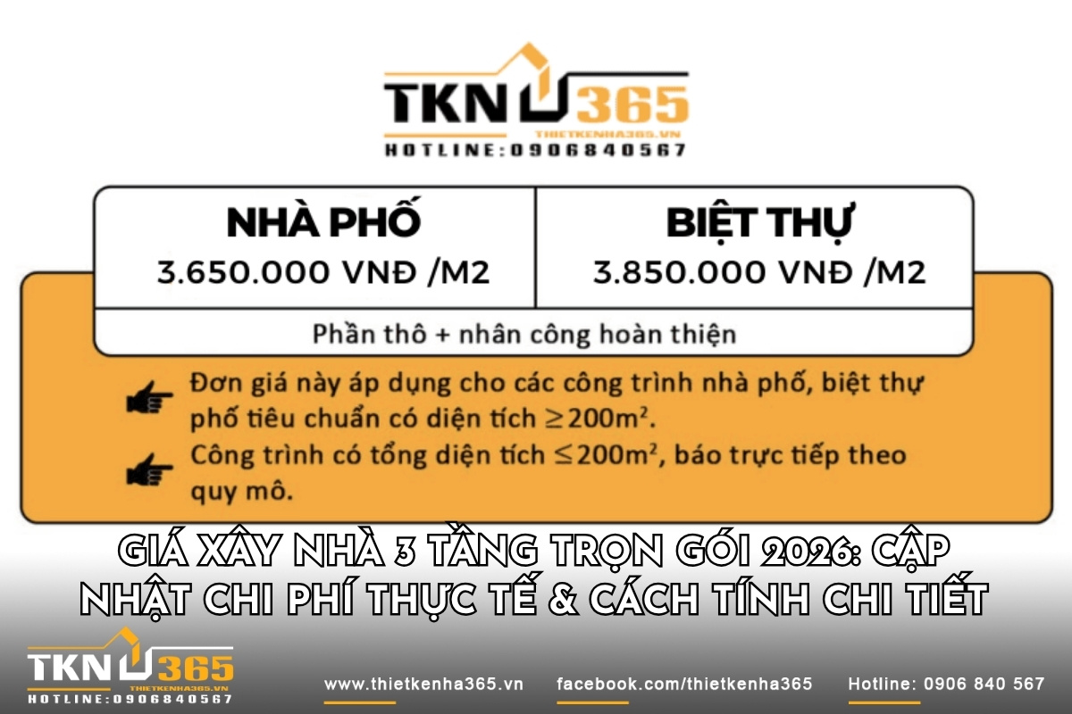 báo giá xây nhà 3 tầng trọn gói