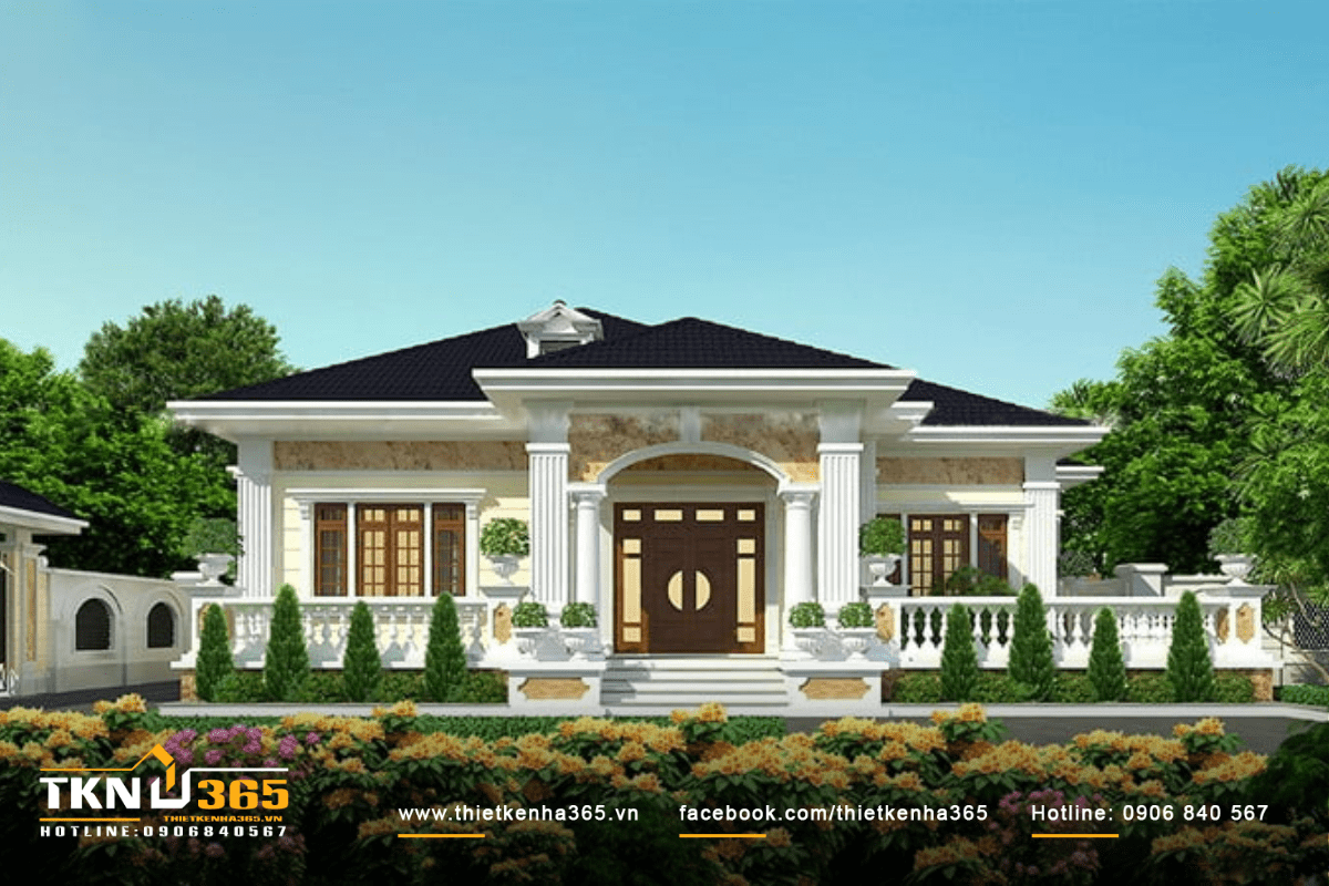 Biệt thự 1 tầng phong cách tân cổ điển có tính thẩm mỹ cao, thể hiện sự độc đáo