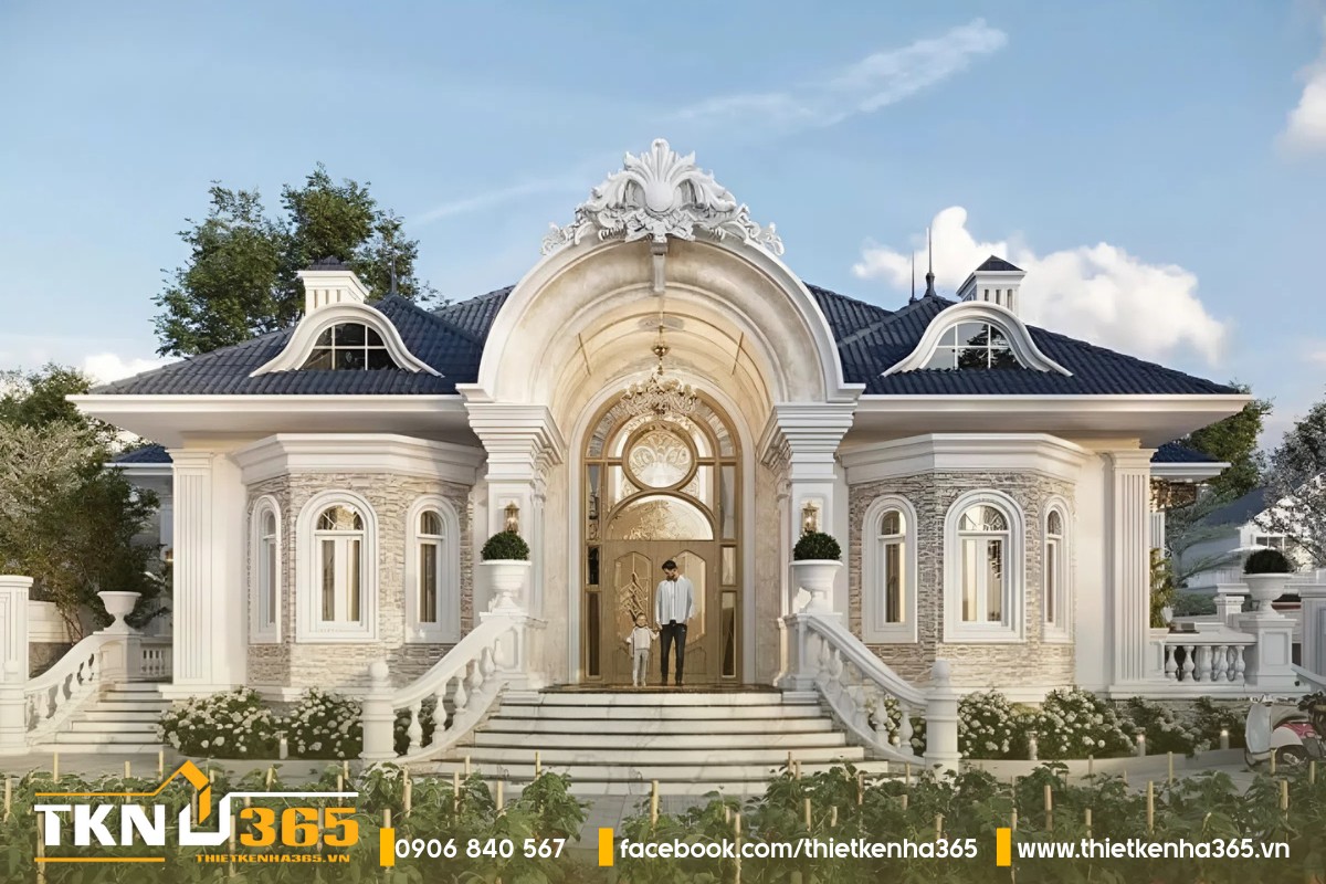Mẫu biệt thự 1 tầng tân cổ điển Châu Âu sang trọng