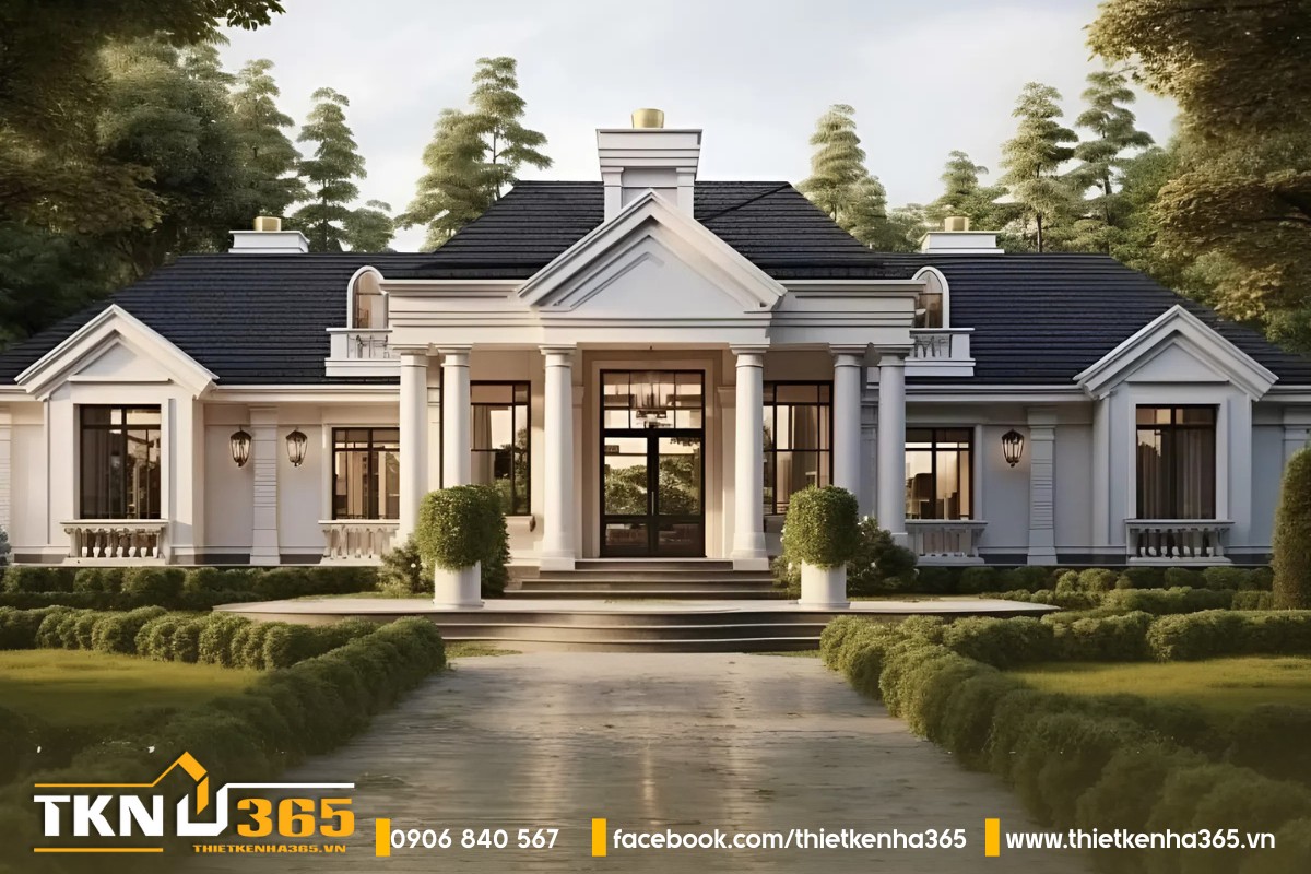 Biệt thự 1 tầng tân cổ điển Châu Âu đơn giản nhưng đẳng cấp