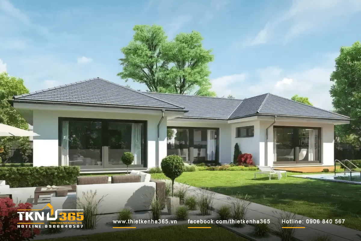 Biệt thự 1 tầng tân cổ điển đẹp, thanh lịch có sân vườn rộng rãi tạo sự thoải mái cho gia chủ