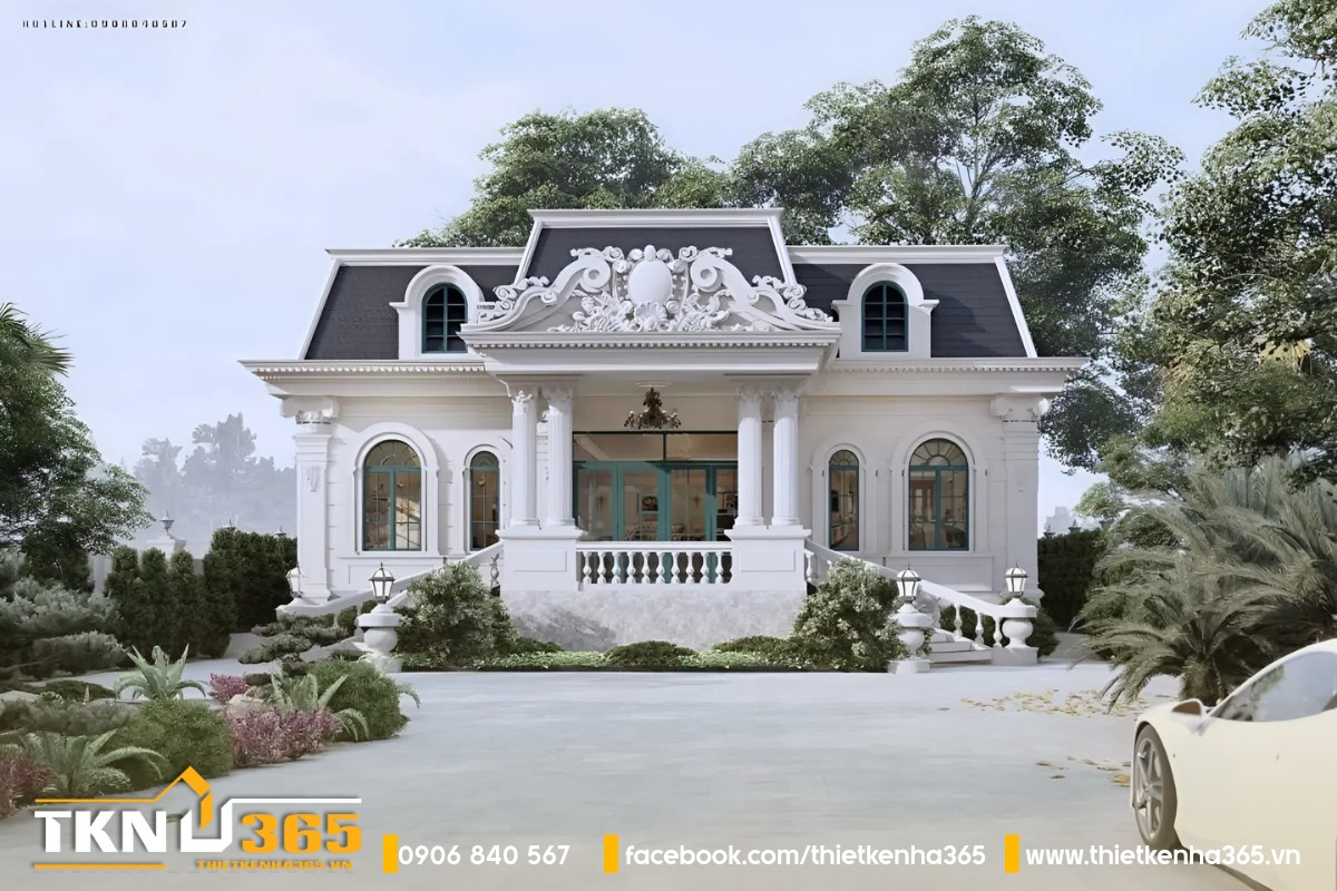Mẫu biệt thự 1 tầng tân cổ điển có 3 phòng ngủ đơn giản