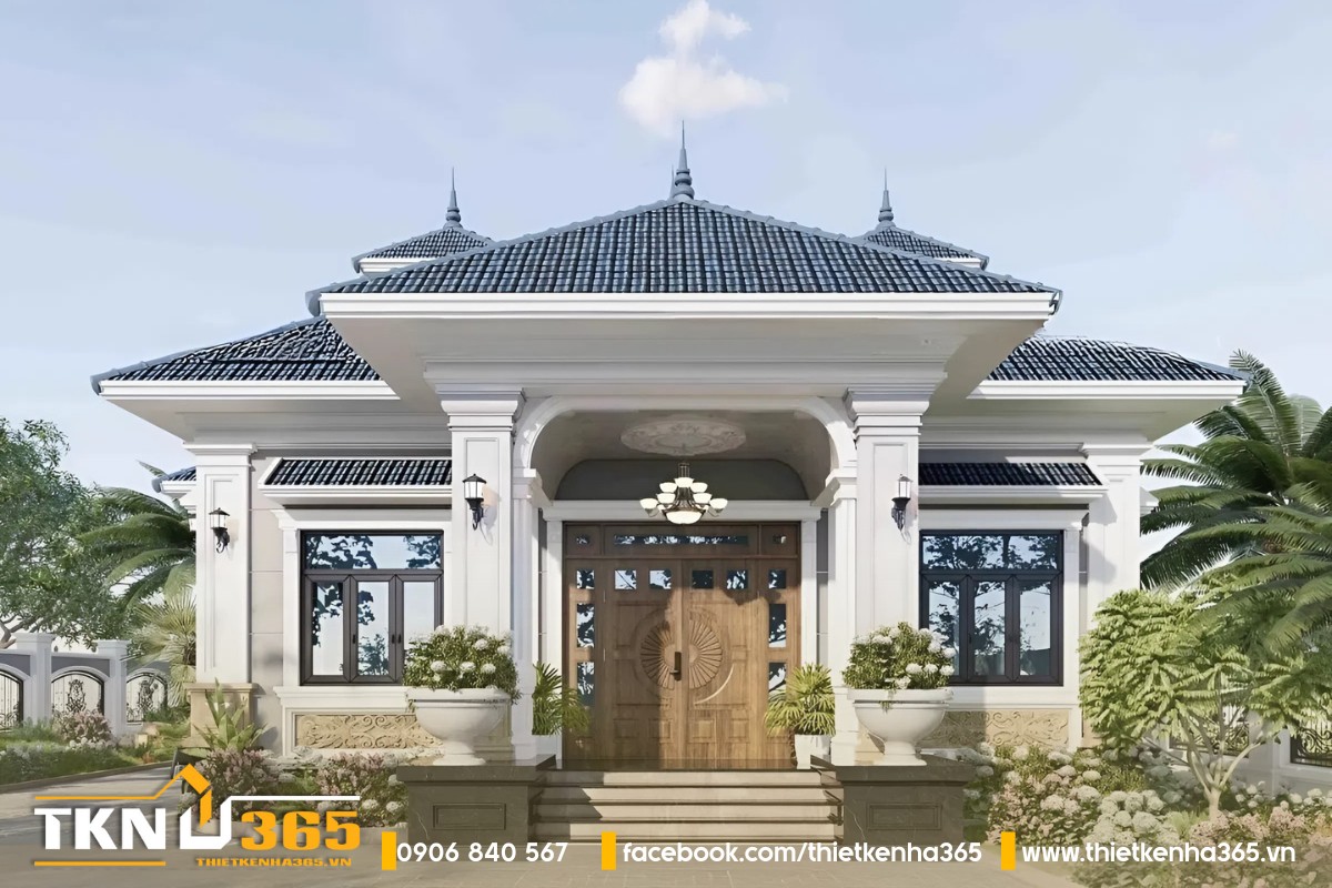 Biệt thự tân cổ điển 1 tầng mái Nhật hiện đại