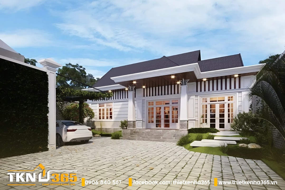 Biệt thự 1 tầng tân cổ điển 5 phòng ngủ hiện đại