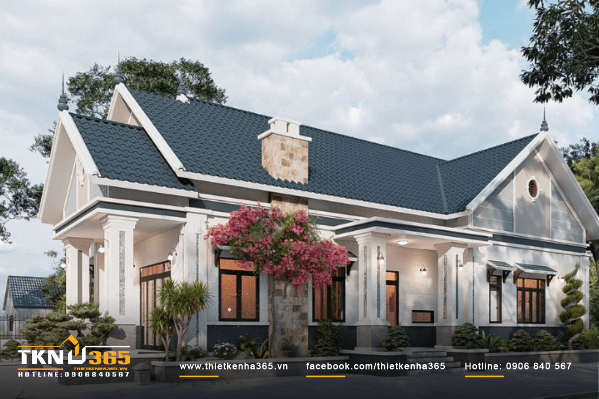 Biệt thự 1 tầng tân cổ điển trang nhã, sang trọng có tính thẩm mỹ cao nhờ thiết kế mái Thái