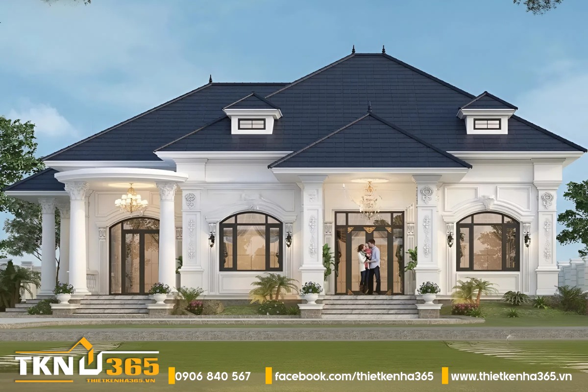 Biệt thự 1 tầng tân cổ điển 5 phòng ngủ sang trọng