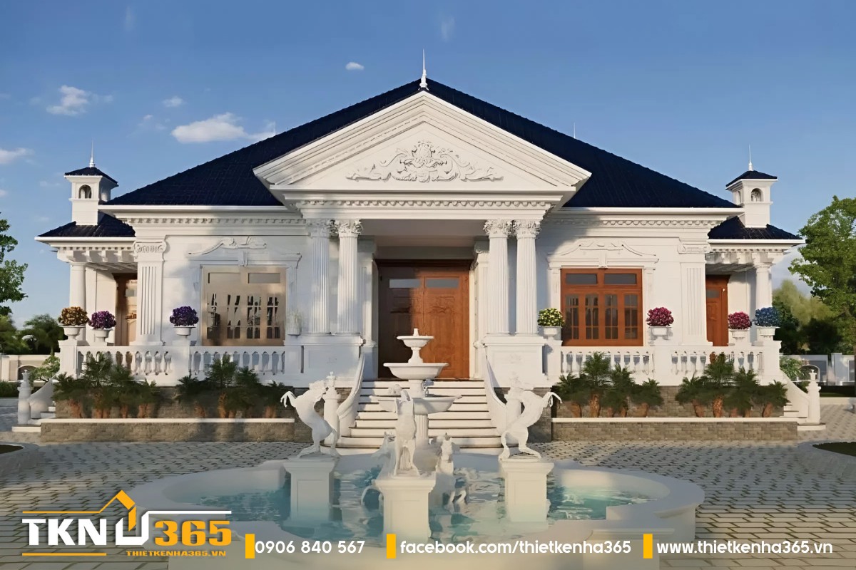 Biệt thự 1 tầng tân cổ điển 6 phòng ngủ phong cách Châu Âu