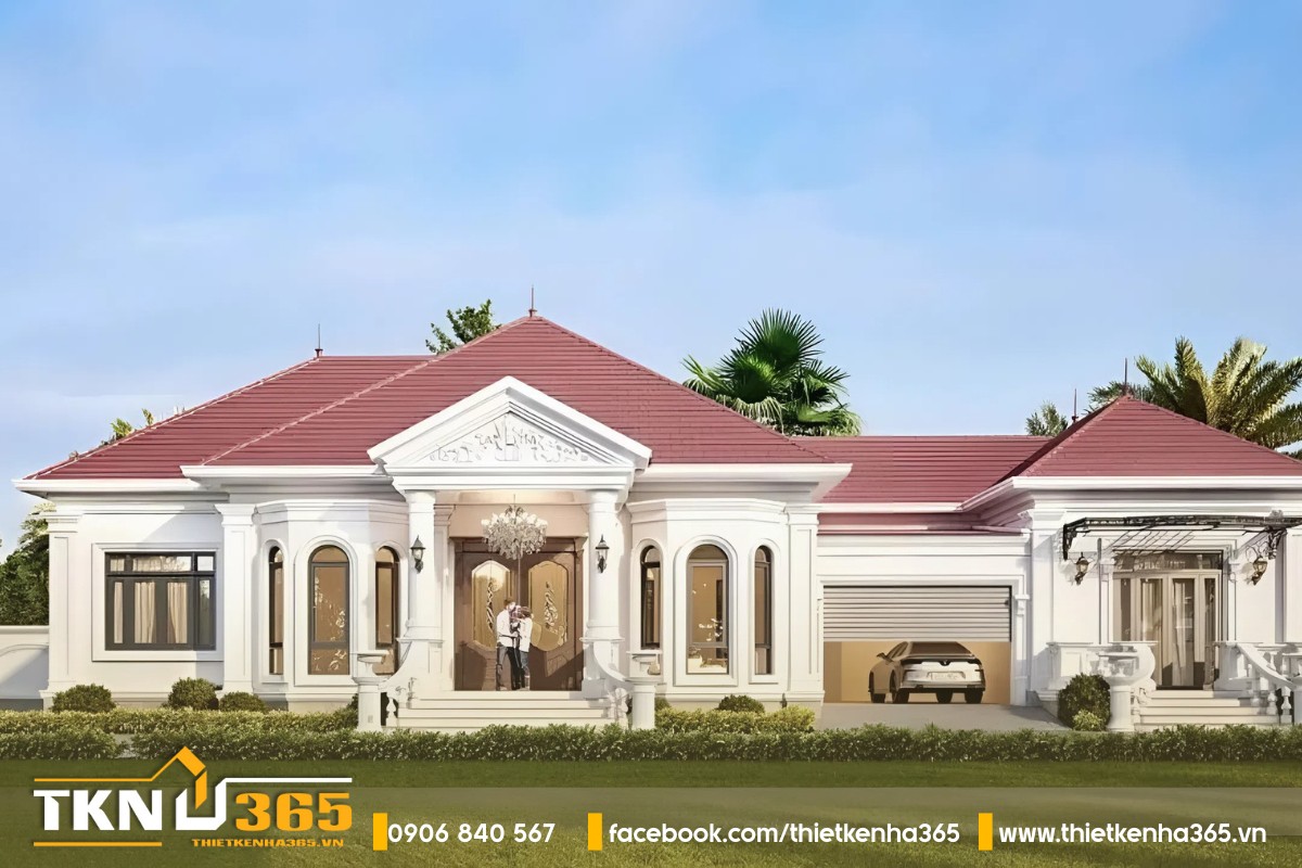 Biệt thự 1 tầng tân cổ điển 6 phòng ngủ, đẹp có gara riêng