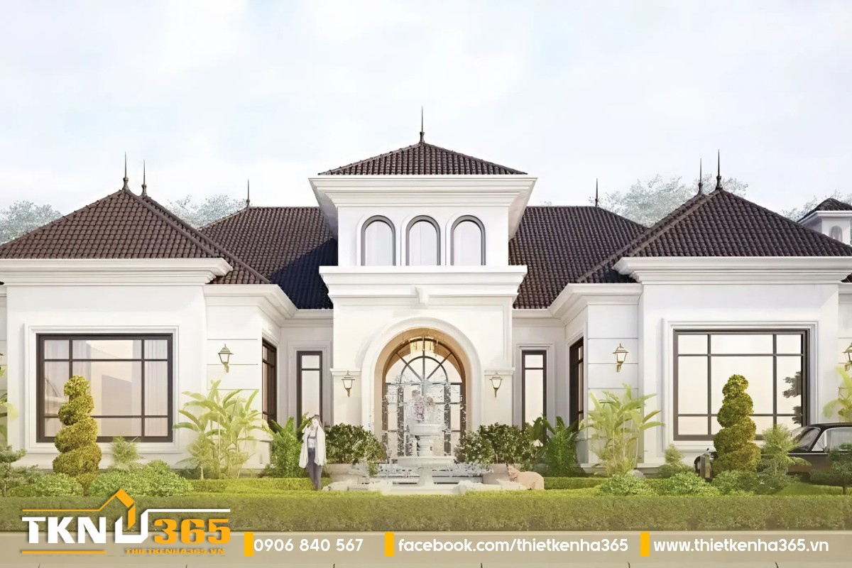 Mẫu biệt thự 1 tầng tân cổ điển 6 phòng ngủ hiện đại