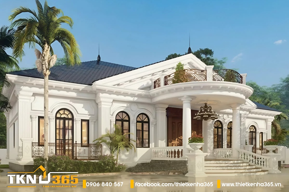 Biệt thự 1 tầng tân cổ điển 6 phòng ngủ có ban công ấn tượng