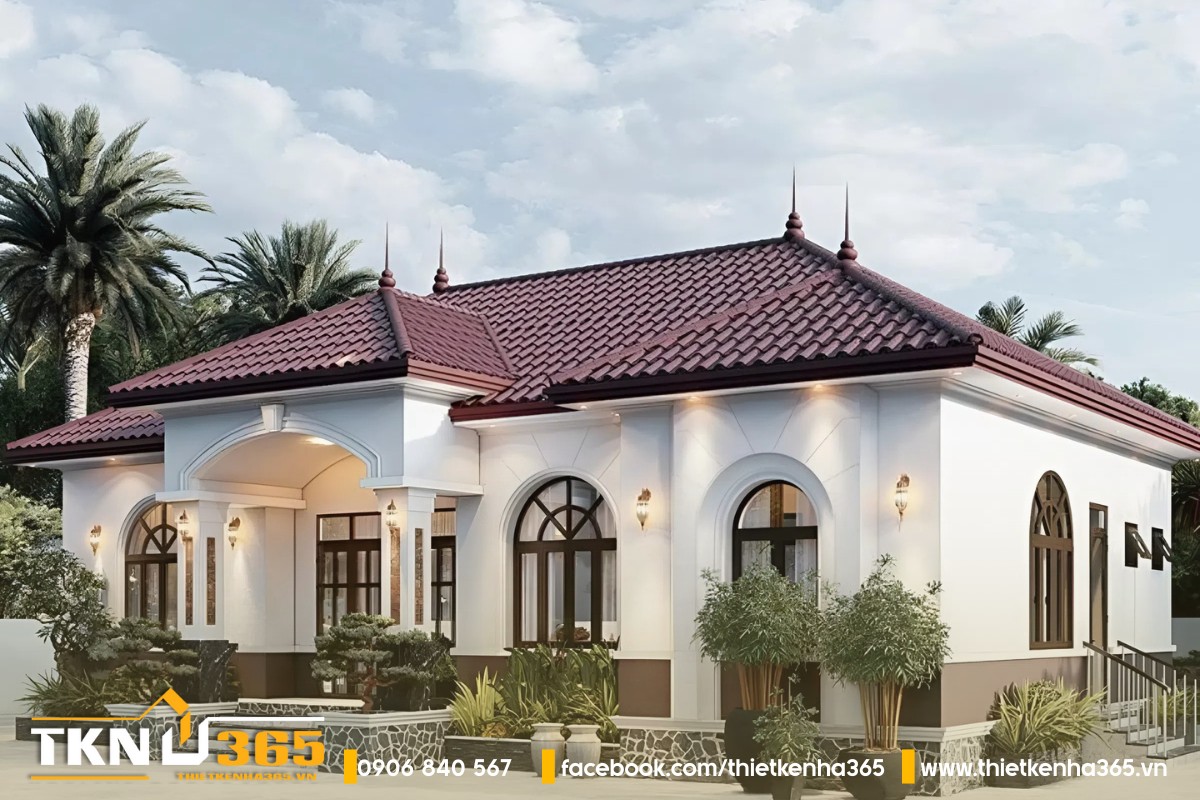 Biệt thự 1 tầng tân cổ điển mái Nhật ngói đỏ, đẹp mắt
