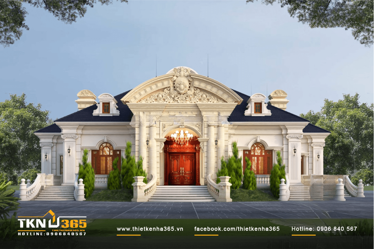 Biệt thự 1 tầng hướng hoài cổ có khung cửa lớn sẽ tận dụng được ánh sáng