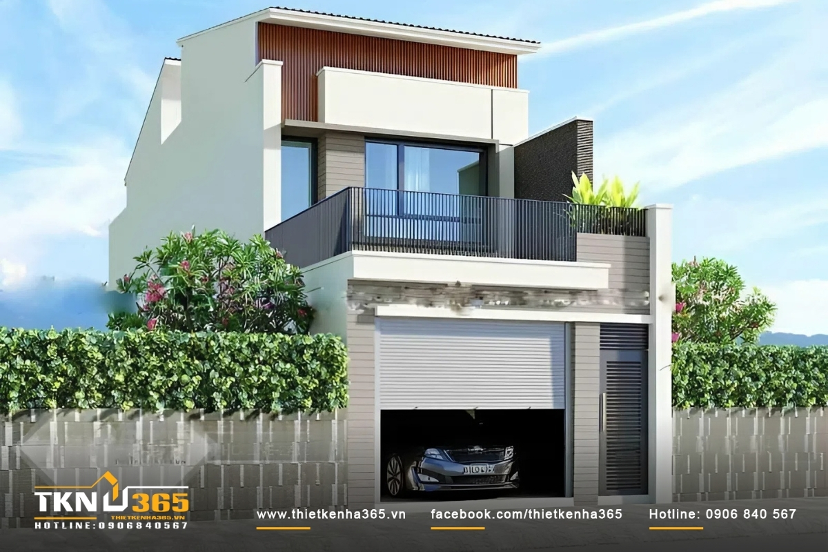 Mặt tiền nhà 2 tầng có gara ô tô 700 triệu thiết kế thi công trọn gói