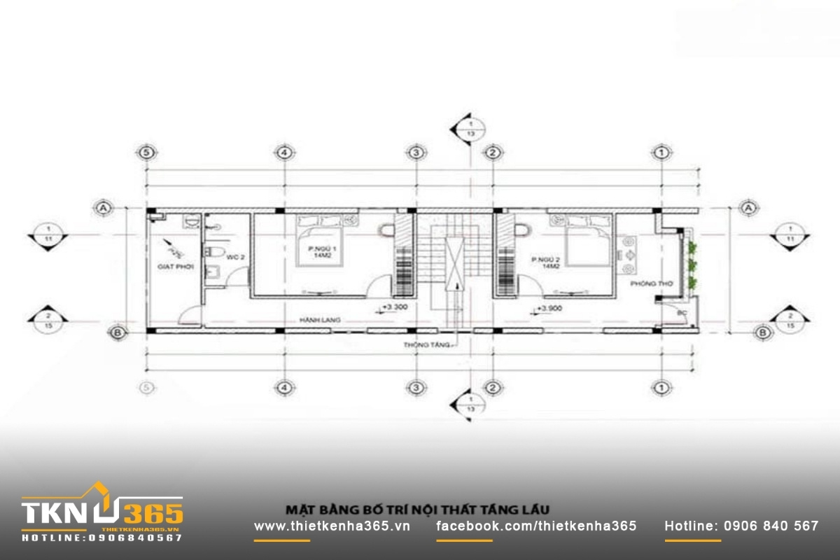 mặt bằng nhà phố 2 tầng