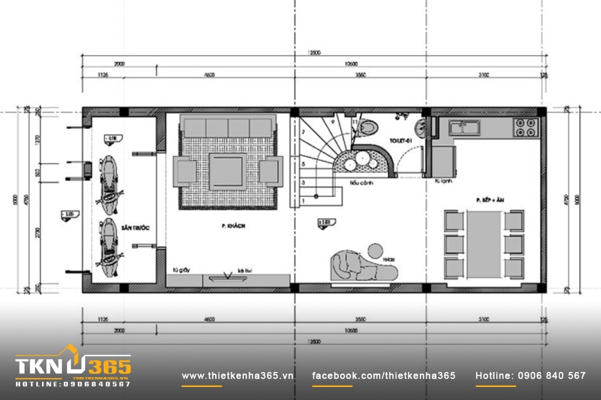 10+ Mẫu thiết kế nhà ngang 6m dài 10m đẹp ấn tượng nhất 1 Mặt bằng bố trí công năng nhà ngang 6m dài 10m