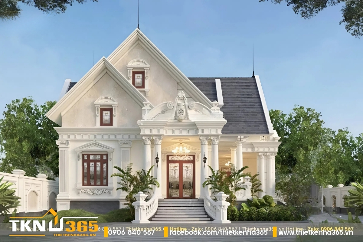 Mặt tiền mẫu biệt thự 1 tầng mái thái có độ thẩm mỹ cao