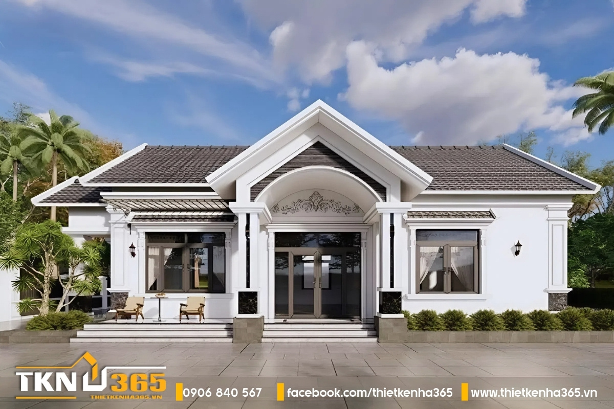 Biệt thự 1 tầng mái Thái đơn giản, sang trọng