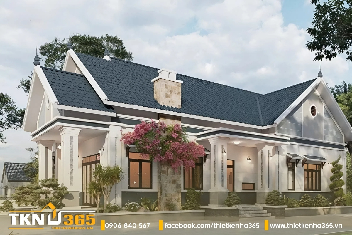 Biệt thự 1 tầng mái Thái có giàn hoa giấy cực đẹp