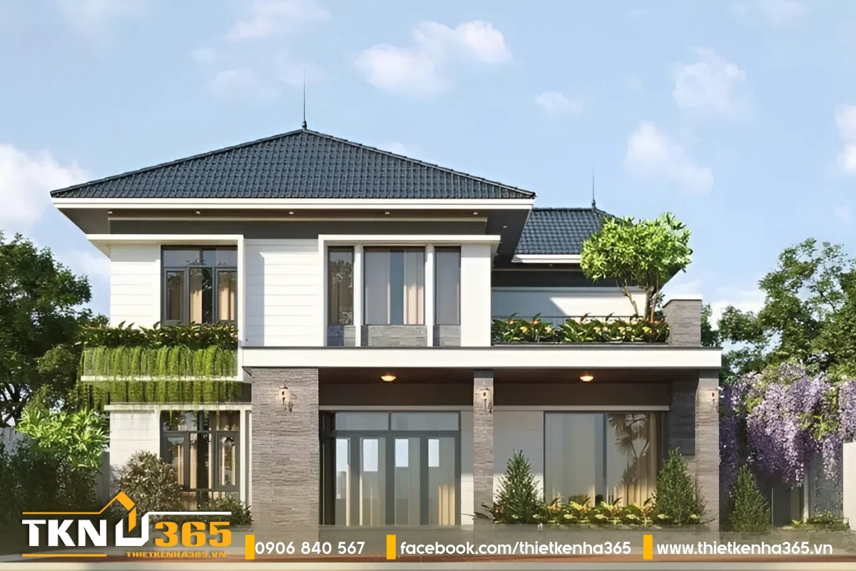 Nhà biệt thự 2 tầng mái Nhật hiện đại gần gũi với thiên nhiên