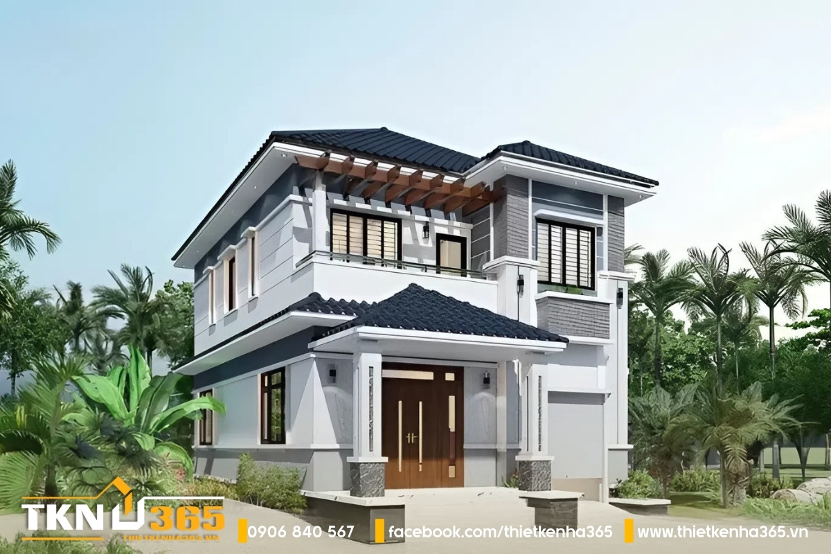 Mẫu biệt thự 2 tầng mái nhật hiện đại với sân vườn rộng rãi nhiều cây xanh