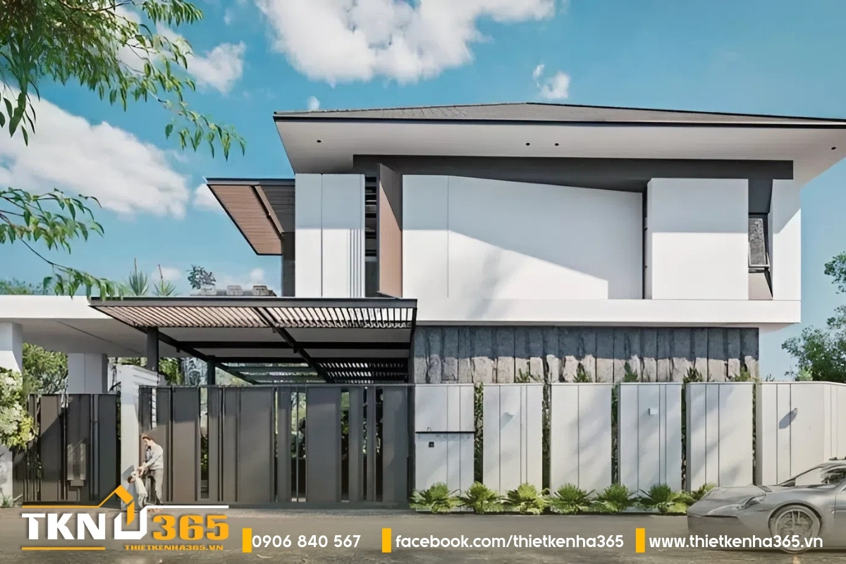 Mẫu biệt thự 2 tầng mái Nhật hiện đại với mặt tiền rộng