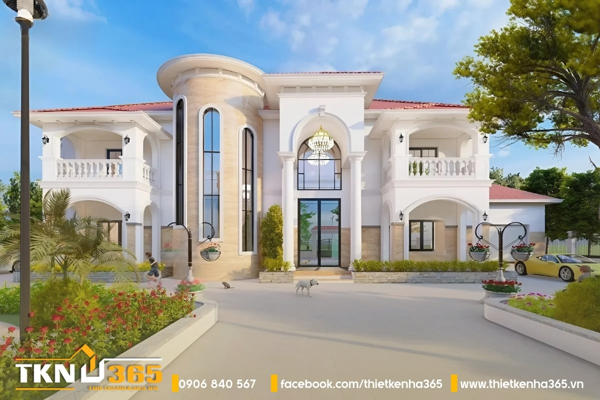 Mẫu biệt thự nghỉ dưỡng Địa Trung Hải 2 tầng tông nhà trắng, ngói cam giản dị