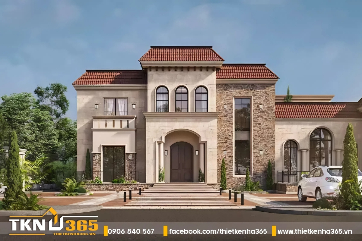 Thiết kế biệt thự Địa Trung Hải có sân vườn siêu rộng