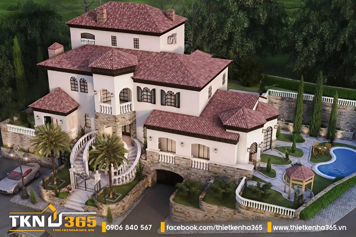 Mái ngói là đặc trưng nổi bật của mái nhà biệt thự Địa Trung Hải.