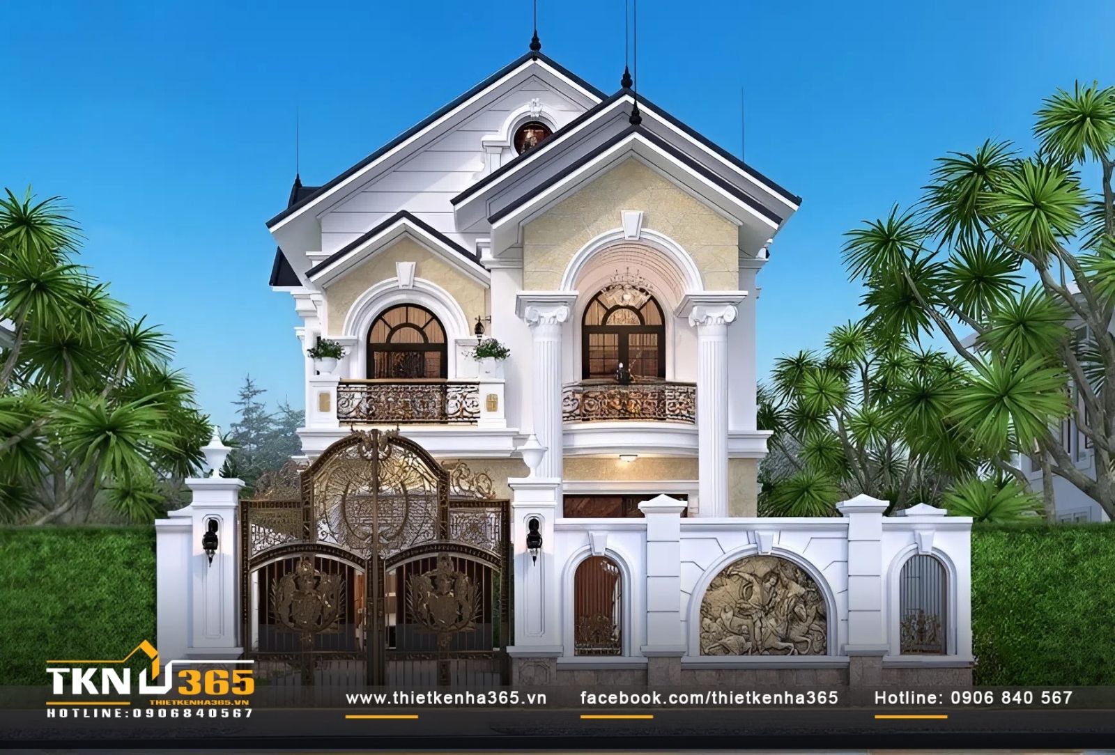 Mẫu biệt thự cổ điển sân vườn mang đến cảm giác lịch lãm và sang trọng, kết hợp giữa vẻ đẹp của kiến trúc cổ điển