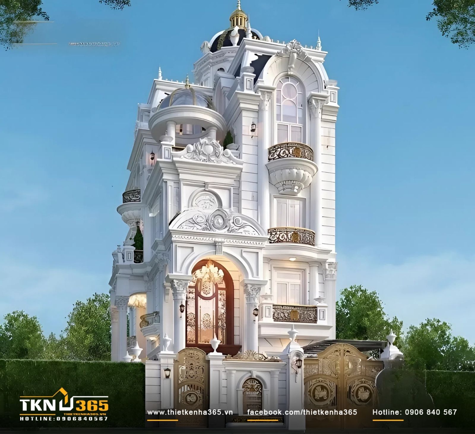 Mẫu biệt thự cổ điển dùng cổng rào nhôm đúc tăng thêm phần sang trọng