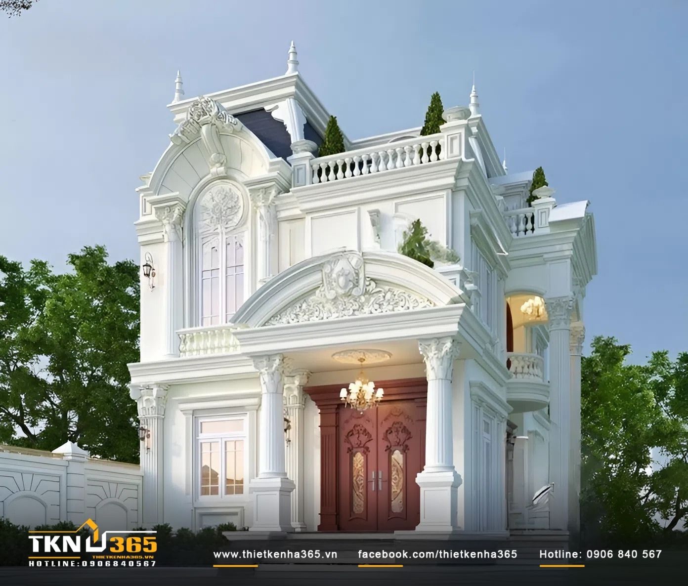 Thiết kế biệt thự phong cách cổ điển với mái màu cam độc đáo